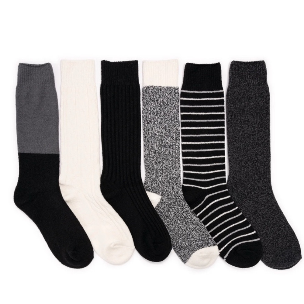 Muk Luks Tall Boot Socks Black and Gray Cozy Accessories